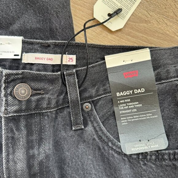 NWT Levi's Baggy Dad Jeans Mid Rise Straight Leg Boot Barn Black 25 x 30 - Picture 7 of 13